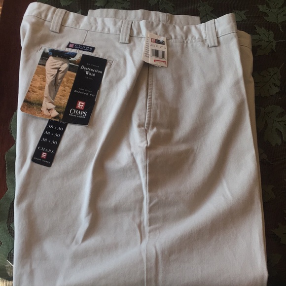 NWT Chaps Ralph Lauren Deconstruction Wash Mens 38X30 Flat Front Chino’s Khakis - Picture 1 of 4